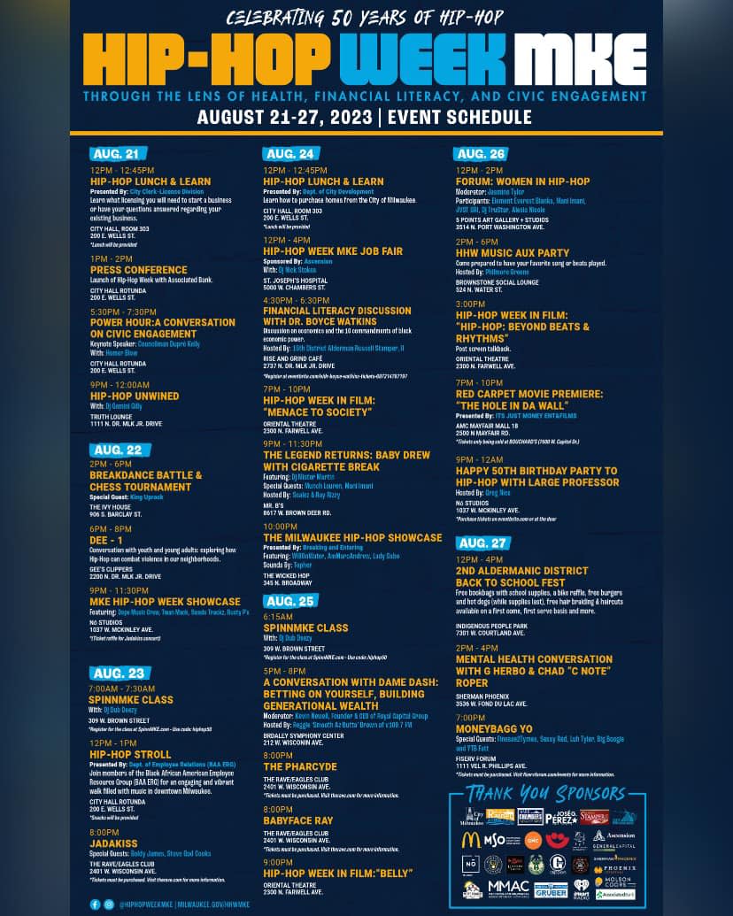 Hip-Hop Week MKE 2023 Schedule