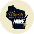 Outline of the state of Wisconsin with a gold star indicating the location of Milwaukee