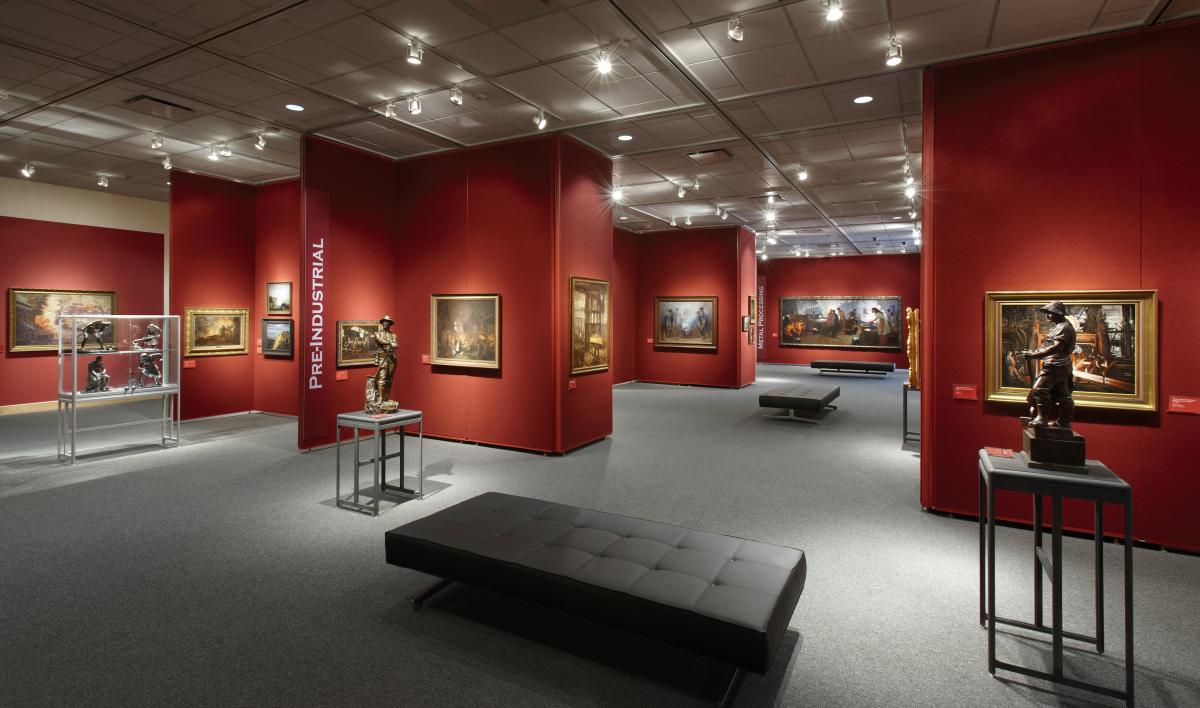 Interior image of works of art throughout the galleries of the Grohmann Art Museum
