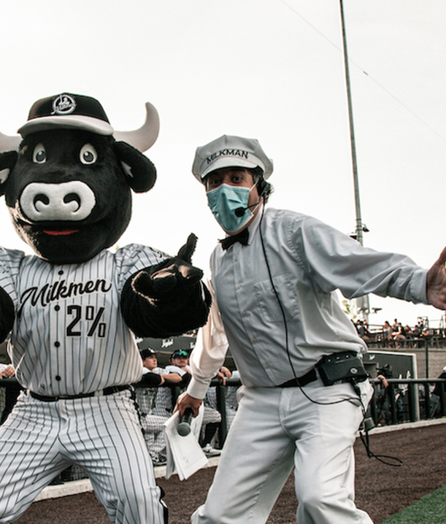 Milwaukee Milkmen mascot on field