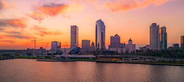 Milwaukee skyline at sunset