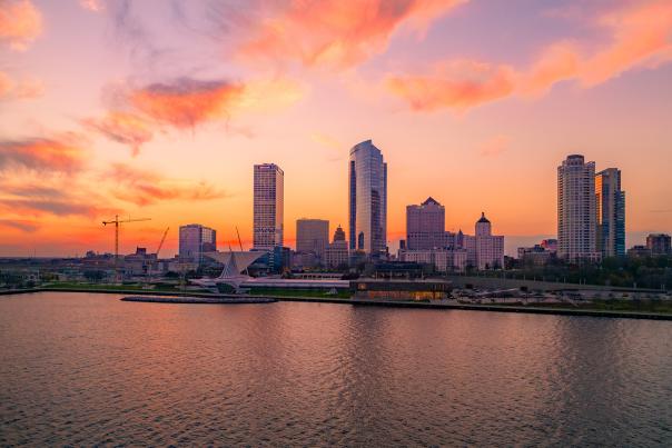 Milwaukee skyline at sunset