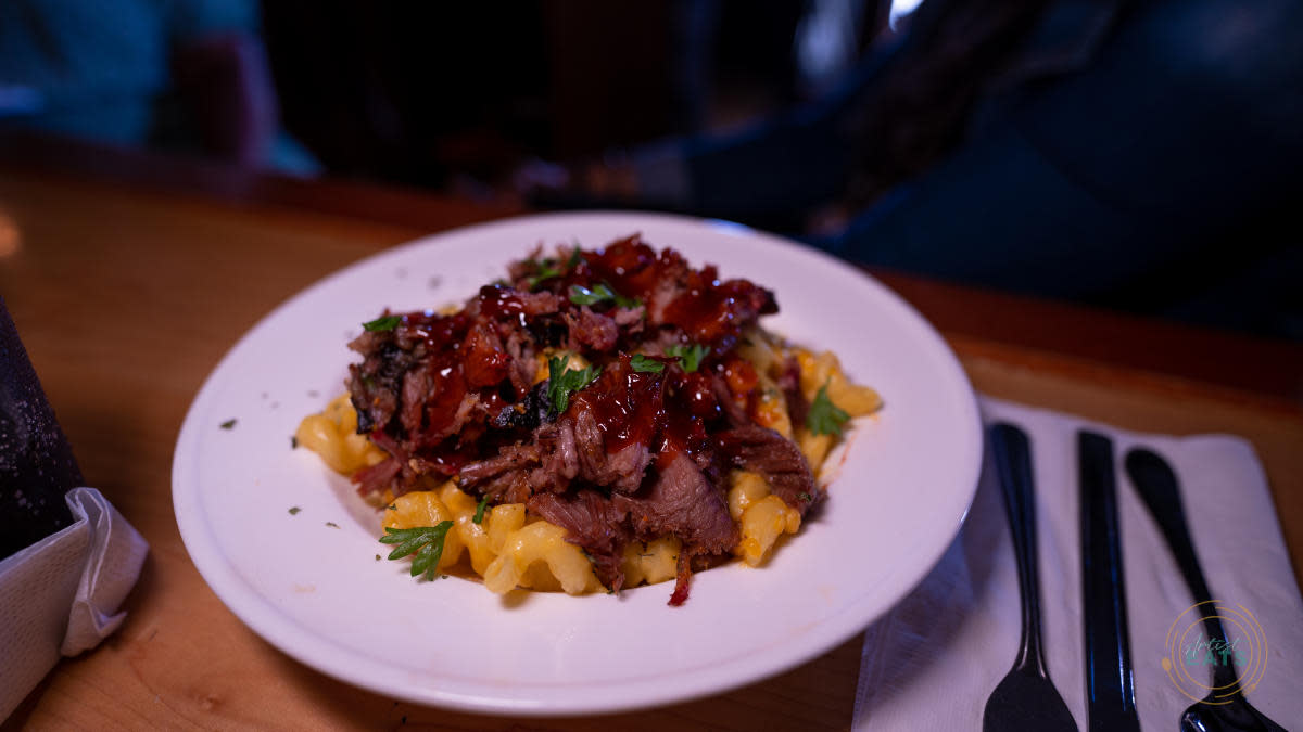 A dish of BBQ mac and cheese from Turning Tables Tavern and Eatery